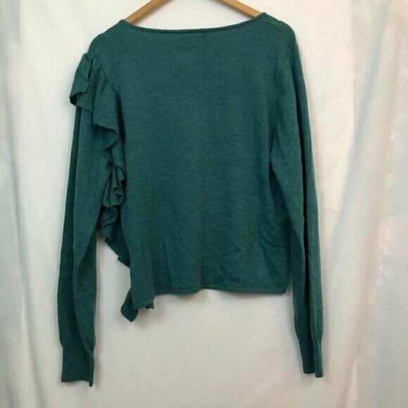 NEW JOHN JENN Asymmetrical Ruffle Sweater Teal Blue WOOL Etc Long Sleeve Medium - Picture 8 of 8